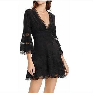 Aqua Velvet Burnout Flocked deep V Neck MIni Dress Whimsigoth witchy Size XS